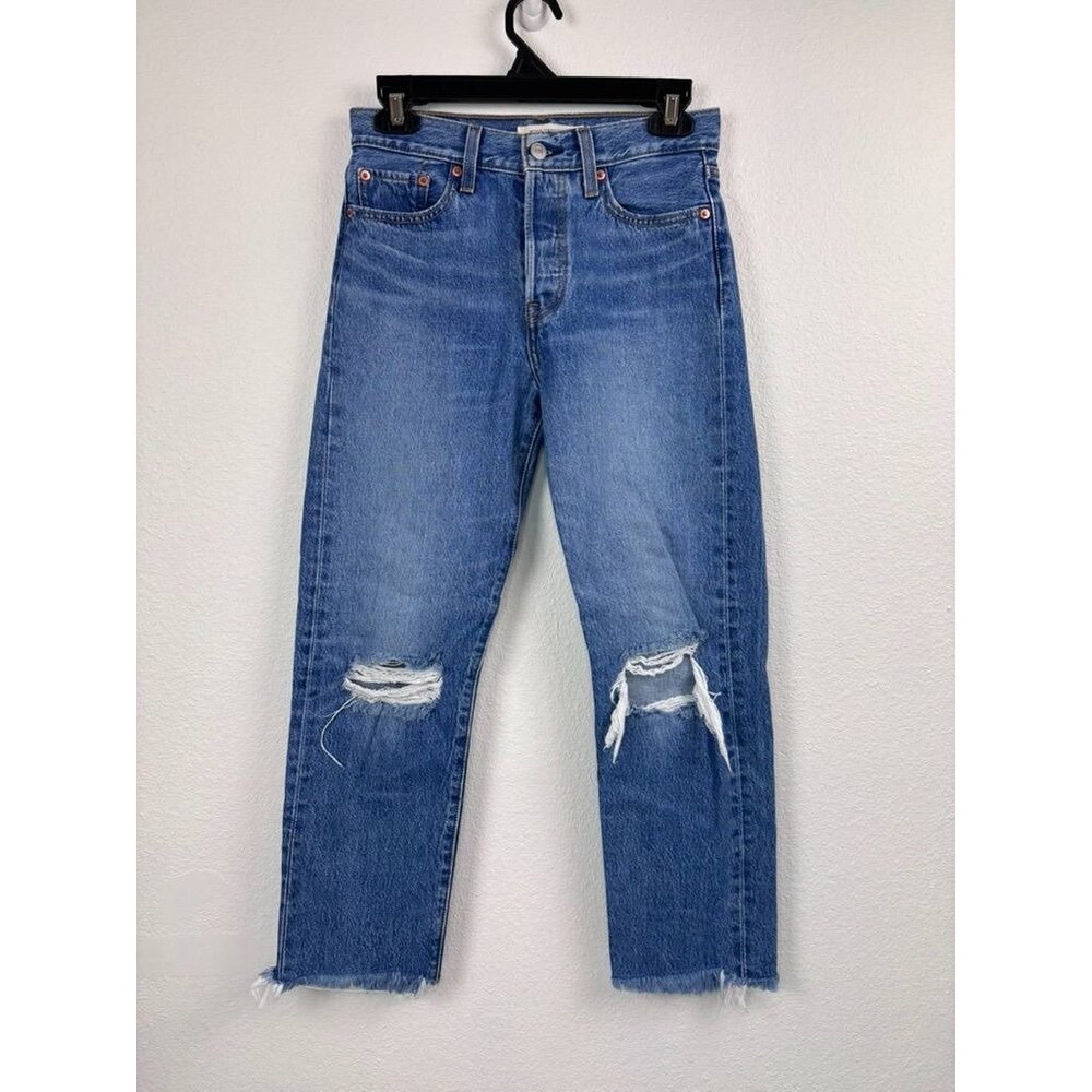 Levi's Premium women's 26 medium wash wedgie straight raw hem crop ankle jeans